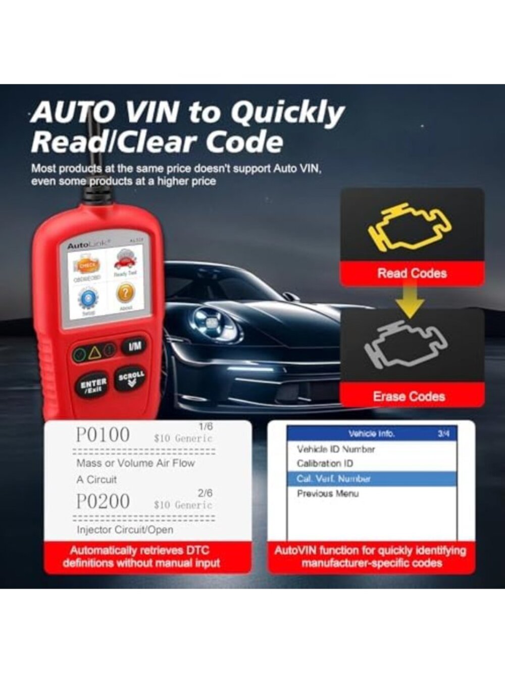 OBD2 Scanner Code Reader for Vehicle Diagnostics, Check Engine Light Tool - Picture 3 of 6